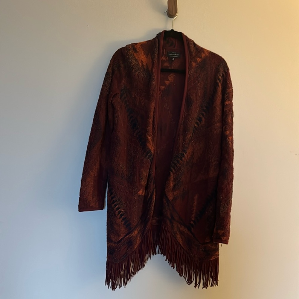 Lucky Brand long wrap cardigan sweater with fringe